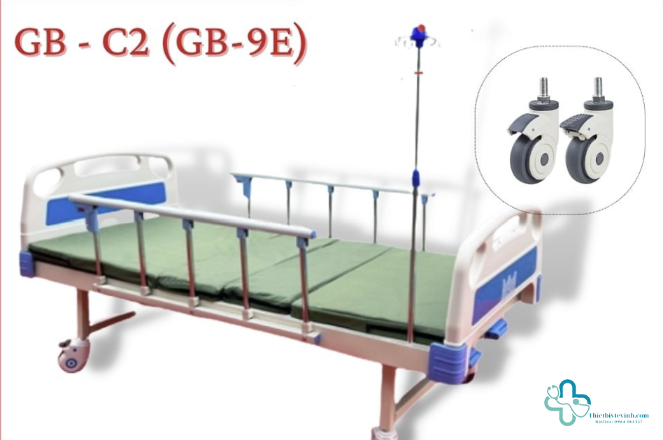 Giường y tế LUCASS tiêu chuẩn 2 tay quay kín GB-C2: Nâng đầu, nâng chân, ( có bàn ăn )
