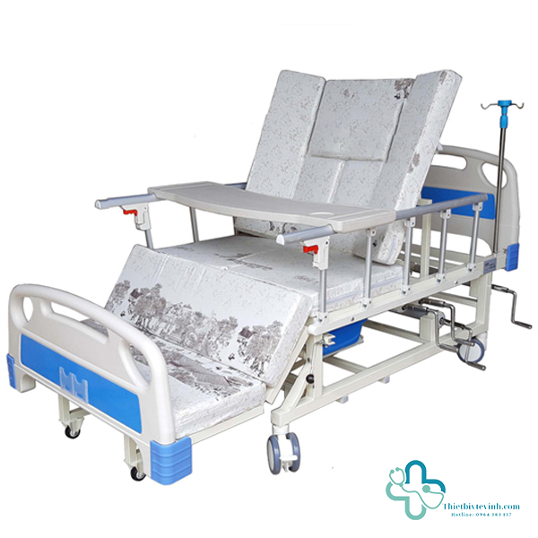 Giường y tế LUCASS đa năng 4 tay quay GB-C41: nâng đầu, nâng chân, nghiêng trái, nghiêng phải, bô vệ sinh, chậu gội đầu, bàn ăn, cọc truyền
