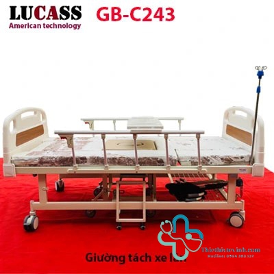 Giường y tế LUCASS kết hợp xe lăn GB-C243: Nâng đầu, nâng chân, gội đầu, xe lăn có bô vệ sinh