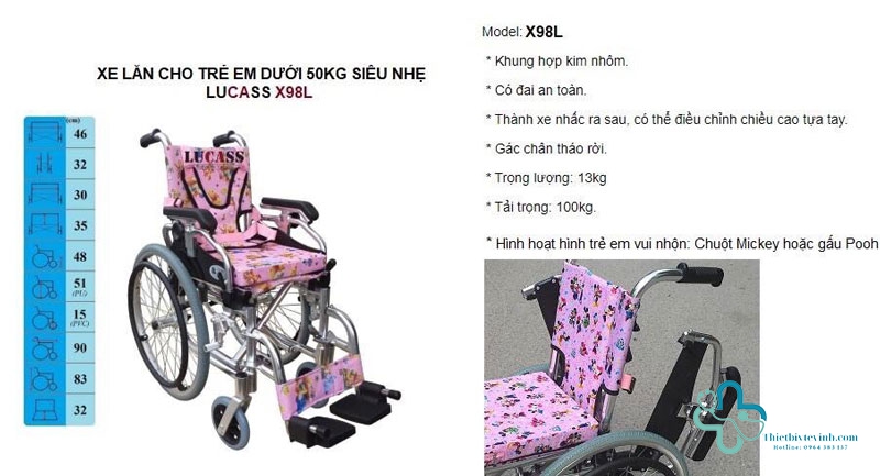 Xe lăn cho trẻ em khung nhôm LUCASS X98L