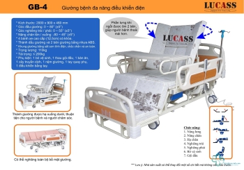 Giường y tế LUCASS đa năng GB-4E: nâng đầu, nâng chân, nghiêng trái, nghiêng phải, bô vệ sinh, chậu gội đầu, bàn ăn, cọc truyền