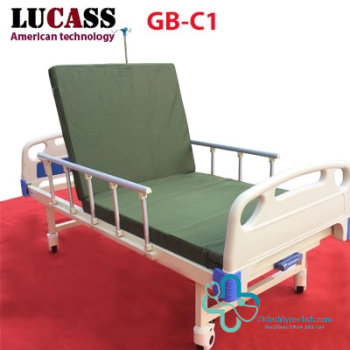 Giường y tế LUCASS tiêu chuẩn 1 tay quay kín  GB-C1: chức năng nâng đầu, ( có bàn ăn )