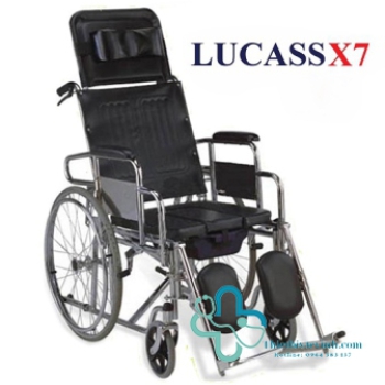 Xe lăn có bô ngả khung mạ chrome, 2 chống lật to, phanh ngả, phanh hãm  LUCASS X7